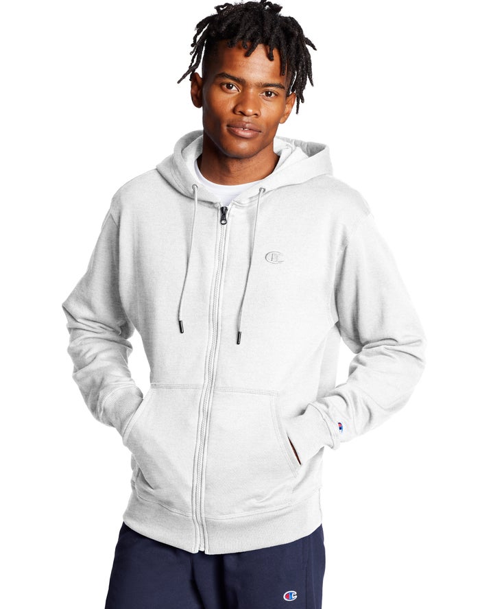 Champion Powerblend Fleece Full Zip C Logo Hoodie Heren - Grijs - Belgie 4583XSZGQ